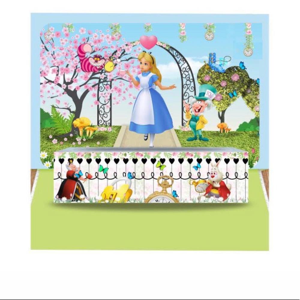Party backdrop Alice in Wonderland Backdrop 80x 60 inch with Table decoration